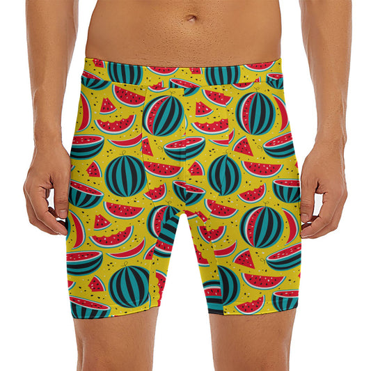 Yellow Watermelon Pieces Pattern Print Men's Long Boxer Briefs