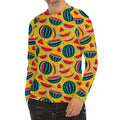 Yellow Watermelon Pieces Pattern Print Men's Long Sleeve Rash Guard