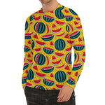 Yellow Watermelon Pieces Pattern Print Men's Long Sleeve Rash Guard
