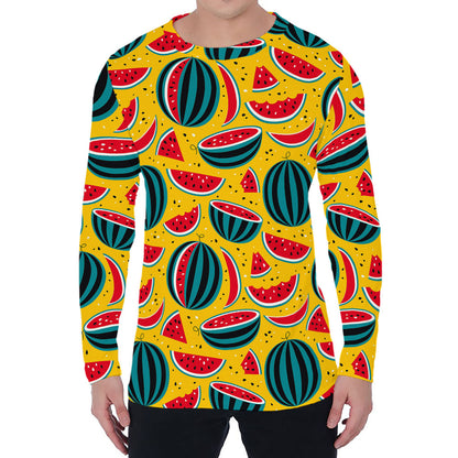 Yellow Watermelon Pieces Pattern Print Men's Long Sleeve T-Shirt