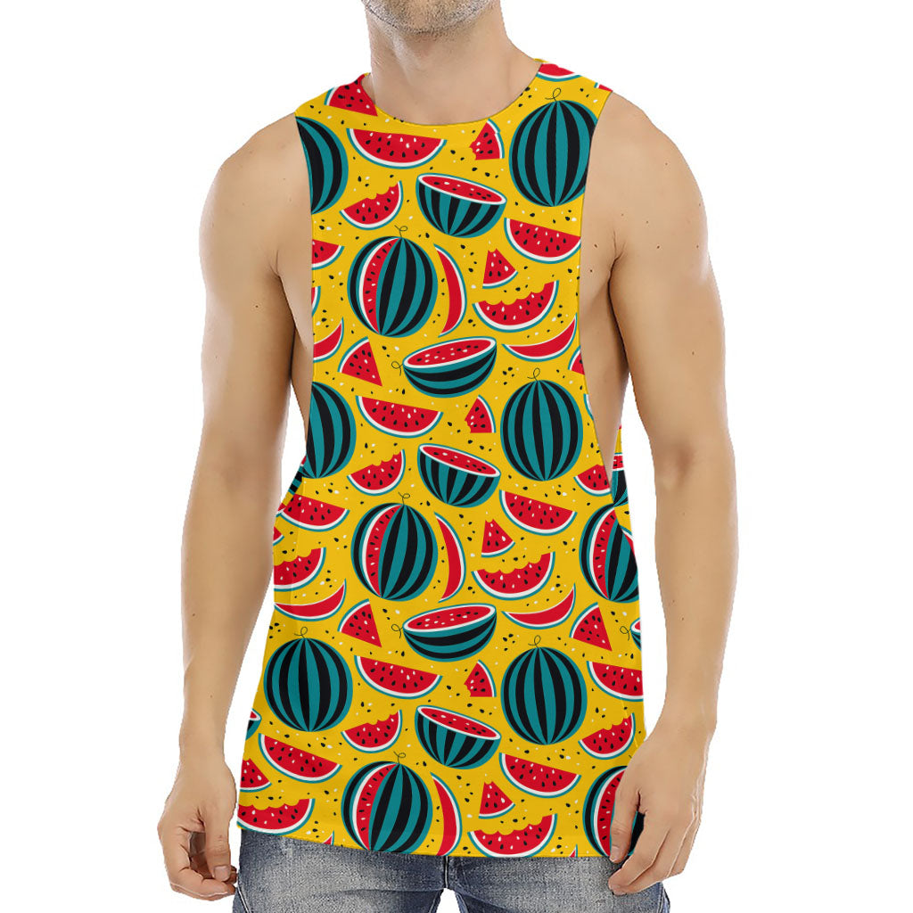 Yellow Watermelon Pieces Pattern Print Men's Muscle Tank Top