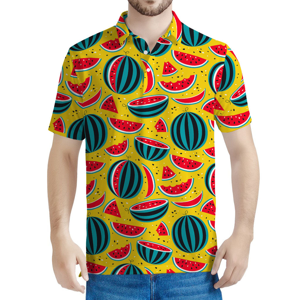 Yellow Watermelon Pieces Pattern Print Men's Polo Shirt