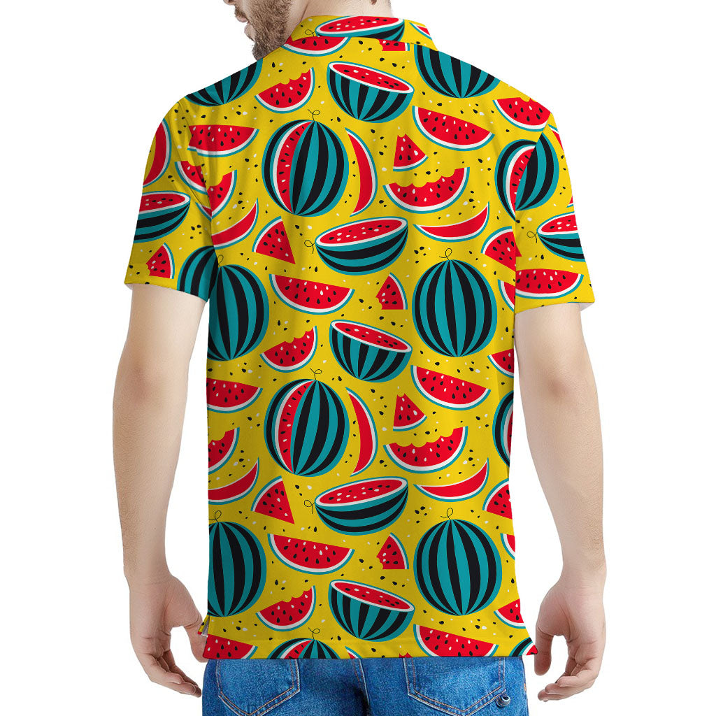 Yellow Watermelon Pieces Pattern Print Men's Polo Shirt