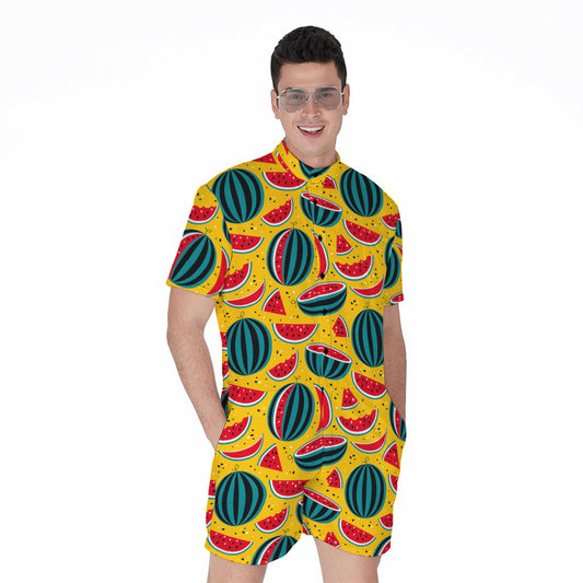 Yellow Watermelon Pieces Pattern Print Men's Rompers