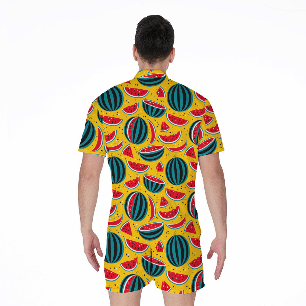 Yellow Watermelon Pieces Pattern Print Men's Rompers