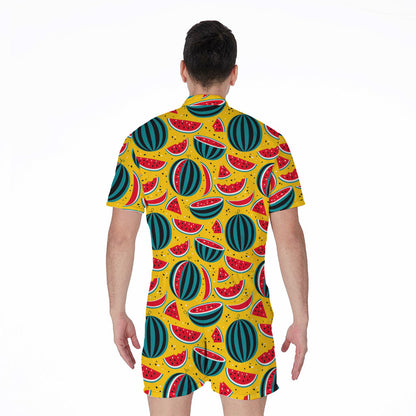 Yellow Watermelon Pieces Pattern Print Men's Rompers