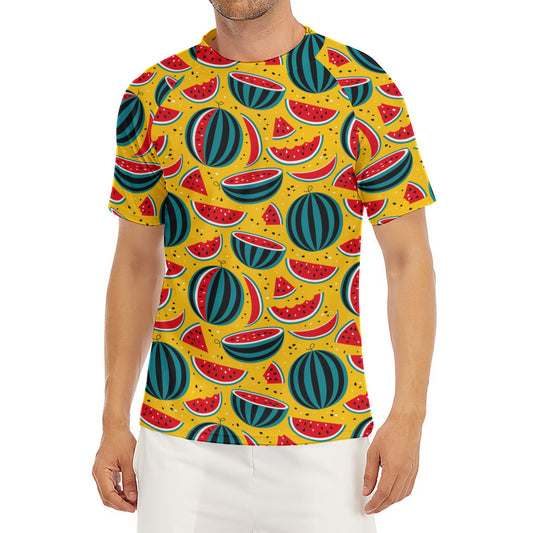 Yellow Watermelon Pieces Pattern Print Men's Short Sleeve Rash Guard