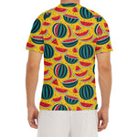Yellow Watermelon Pieces Pattern Print Men's Short Sleeve Rash Guard