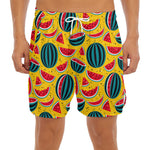 Yellow Watermelon Pieces Pattern Print Men's Split Running Shorts