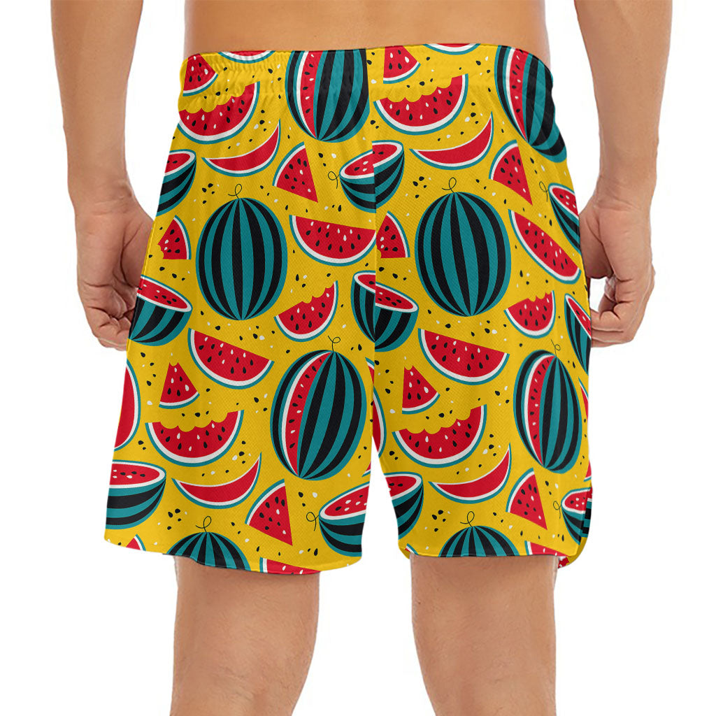 Yellow Watermelon Pieces Pattern Print Men's Split Running Shorts