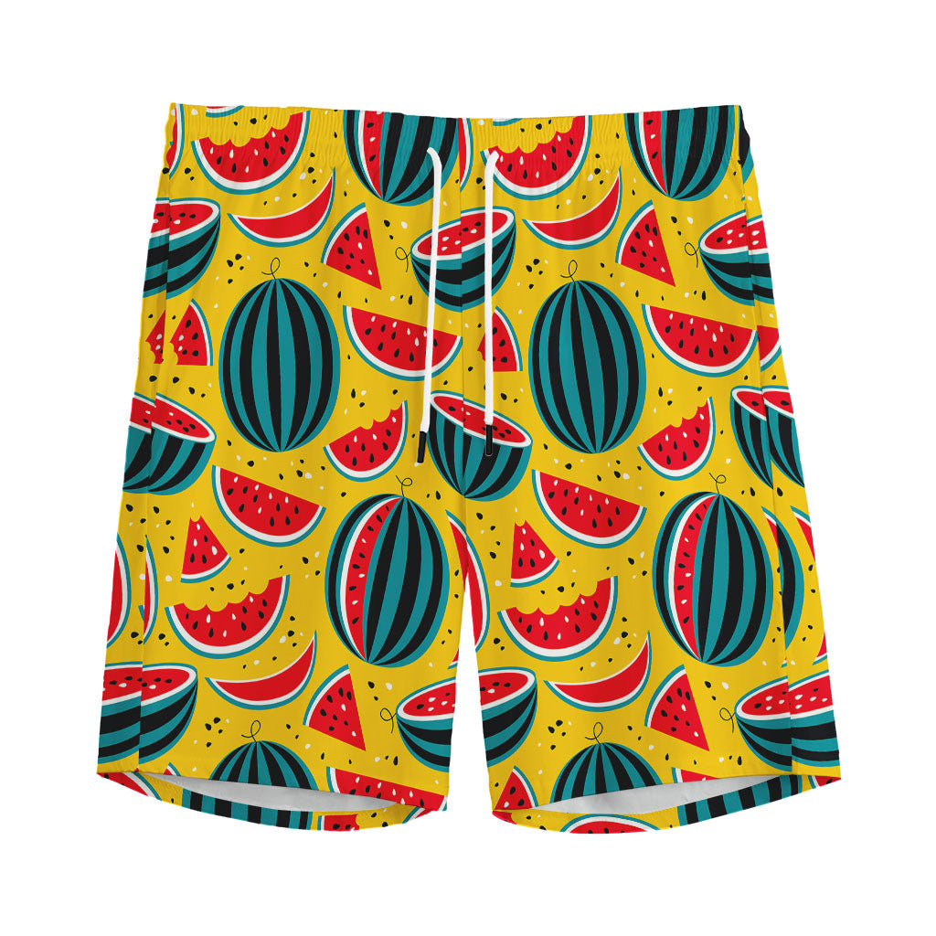 Yellow Watermelon Pieces Pattern Print Men's Sports Shorts