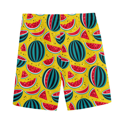 Yellow Watermelon Pieces Pattern Print Men's Sports Shorts