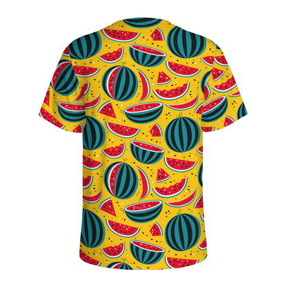 Yellow Watermelon Pieces Pattern Print Men's Sports T-Shirt
