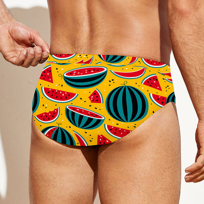 Yellow Watermelon Pieces Pattern Print Men's Swim Briefs