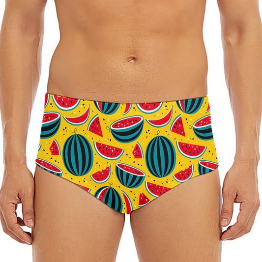 Yellow Watermelon Pieces Pattern Print Men's Triangle Swim Briefs