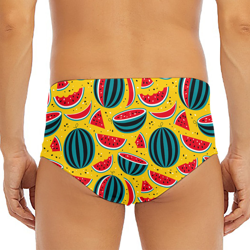 Yellow Watermelon Pieces Pattern Print Men's Triangle Swim Briefs