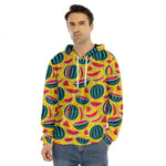 Yellow Watermelon Pieces Pattern Print Men's Velvet Pullover Hoodie