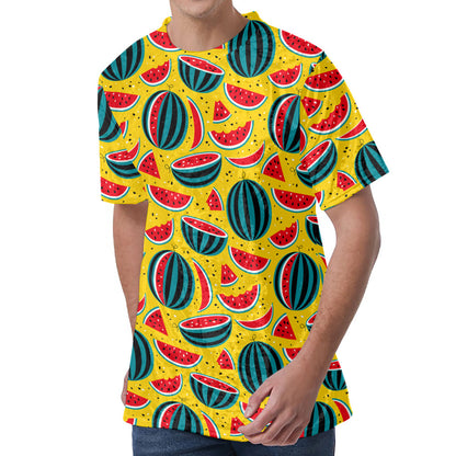 Yellow Watermelon Pieces Pattern Print Men's Velvet T-Shirt