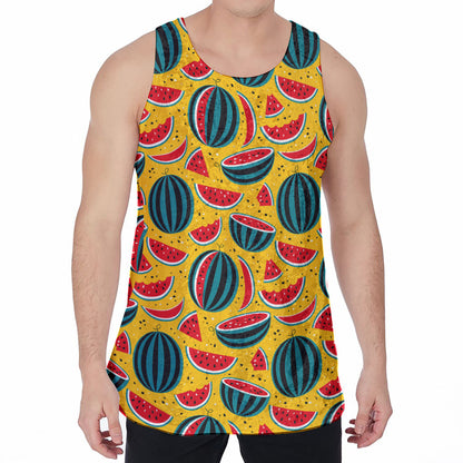 Yellow Watermelon Pieces Pattern Print Men's Velvet Tank Top
