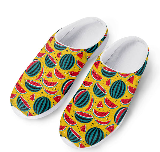 Yellow Watermelon Pieces Pattern Print Mesh Casual Shoes