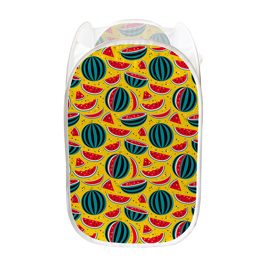 Yellow Watermelon Pieces Pattern Print Mesh Laundry Hamper