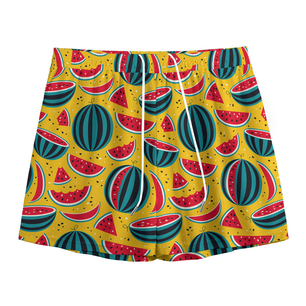 Yellow Watermelon Pieces Pattern Print Mesh Shorts