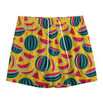 Yellow Watermelon Pieces Pattern Print Mesh Shorts