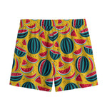 Yellow Watermelon Pieces Pattern Print Mesh Shorts