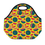 Yellow Watermelon Pieces Pattern Print Neoprene Lunch Bag
