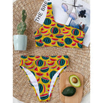 Yellow Watermelon Pieces Pattern Print One Shoulder Bikini Top
