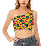 Yellow Watermelon Pieces Pattern Print One Shoulder Crop Top