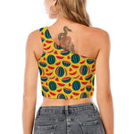 Yellow Watermelon Pieces Pattern Print One Shoulder Crop Top