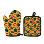 Yellow Watermelon Pieces Pattern Print Oven Mitt And Pot Holder Set