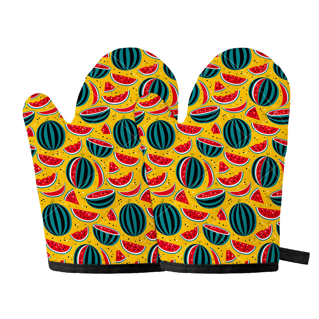 Yellow Watermelon Pieces Pattern Print Oven Mitts