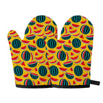 Yellow Watermelon Pieces Pattern Print Oven Mitts
