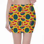 Yellow Watermelon Pieces Pattern Print Pencil Mini Skirt