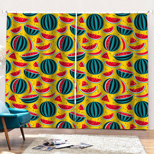 Yellow Watermelon Pieces Pattern Print Pencil Pleat Curtains