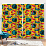 Yellow Watermelon Pieces Pattern Print Pencil Pleat Curtains