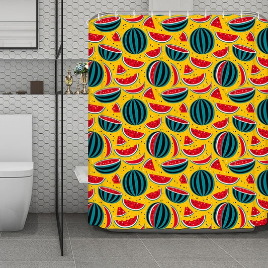 Yellow Watermelon Pieces Pattern Print Polyester Shower Curtain