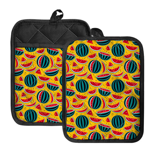 Yellow Watermelon Pieces Pattern Print Pot Holders With Pocket