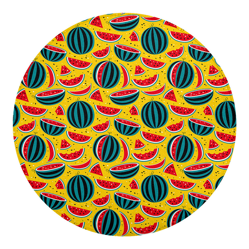 Yellow Watermelon Pieces Pattern Print Round Blanket