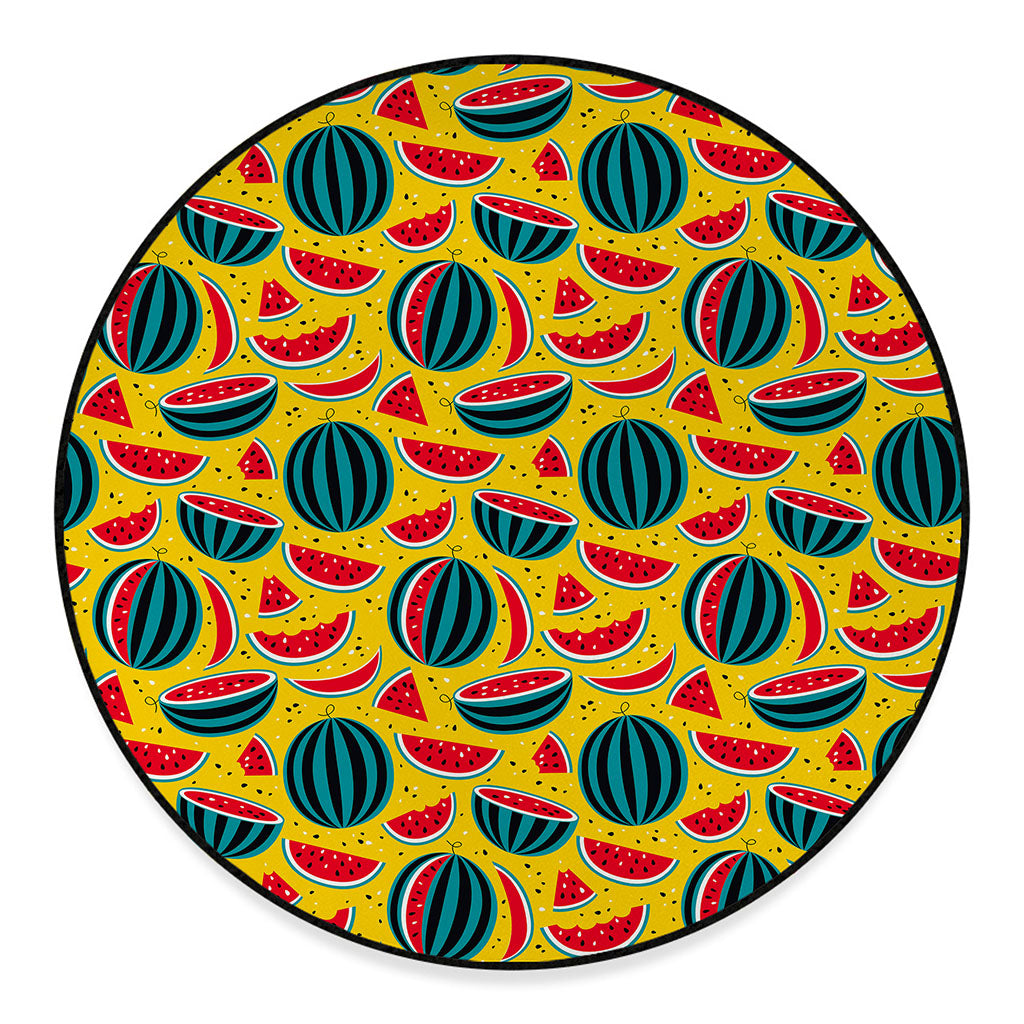Yellow Watermelon Pieces Pattern Print Round Floor Mat