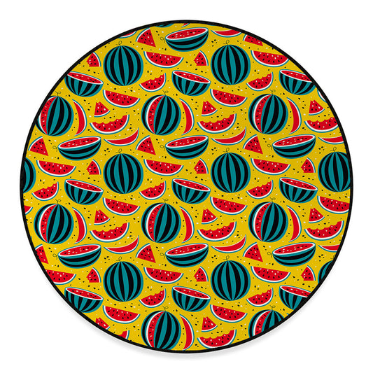 Yellow Watermelon Pieces Pattern Print Round Floor Mat