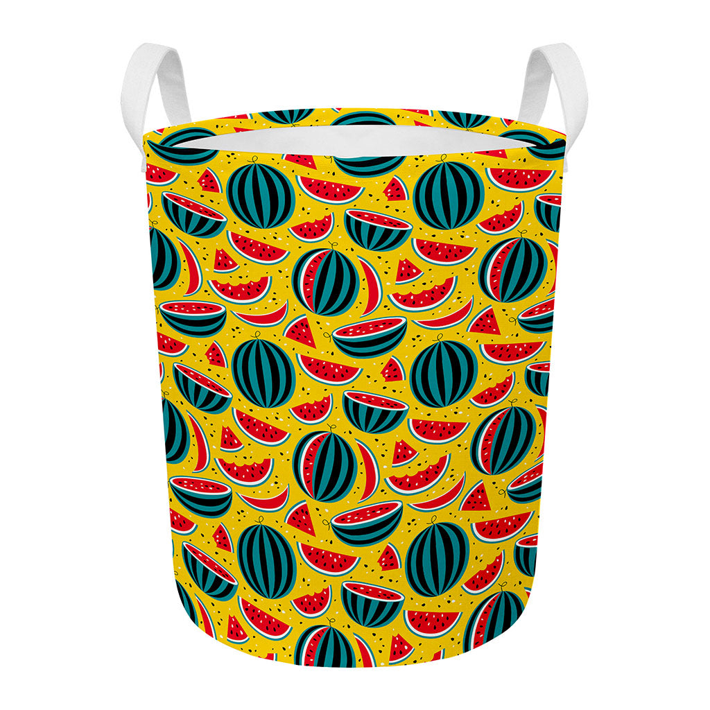 Yellow Watermelon Pieces Pattern Print Round Laundry Basket