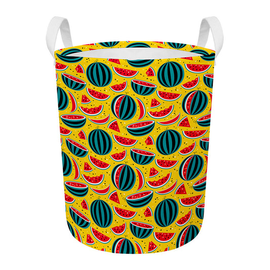 Yellow Watermelon Pieces Pattern Print Round Laundry Basket