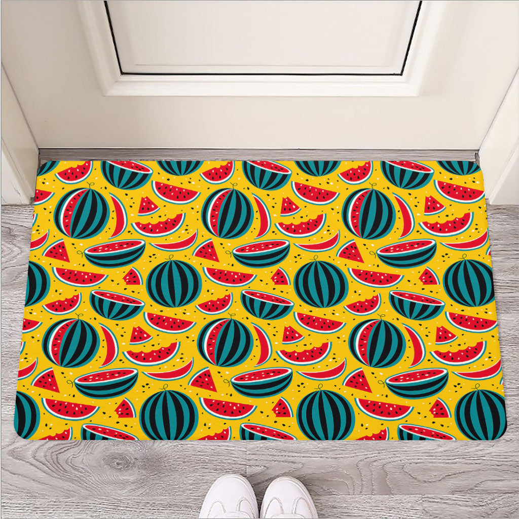 Yellow Watermelon Pieces Pattern Print Rubber Doormat