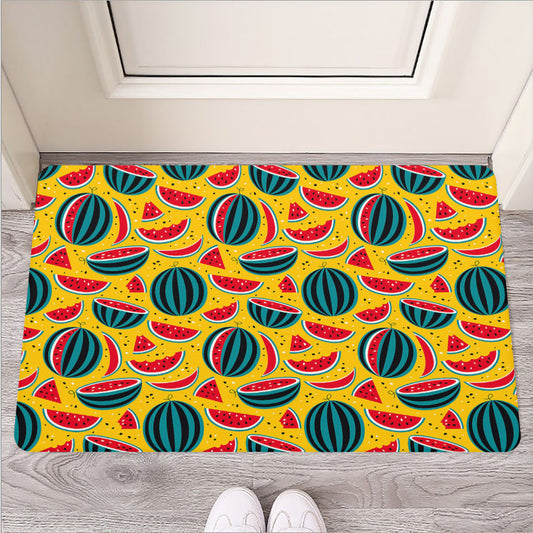 Yellow Watermelon Pieces Pattern Print Rubber Doormat