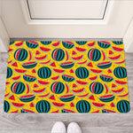 Yellow Watermelon Pieces Pattern Print Rubber Doormat