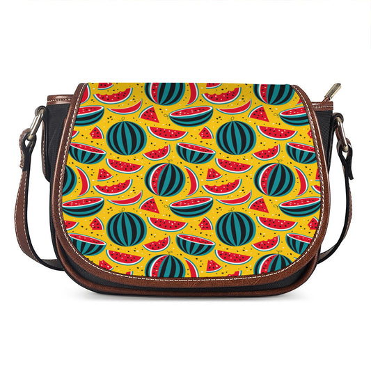 Yellow Watermelon Pieces Pattern Print Saddle Bag