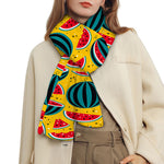 Yellow Watermelon Pieces Pattern Print Scarf